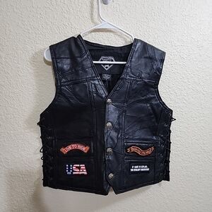 Black Leather Vest with Patches